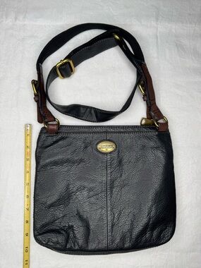 Fossil Black Leather Crossbody Gold tone Hardware